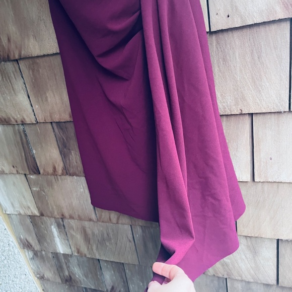 Aqua Off-the-Shoulder Asymmetrical Draped  Bustier Burgundy Cocktail Dress 8 - Picture 5 of 10